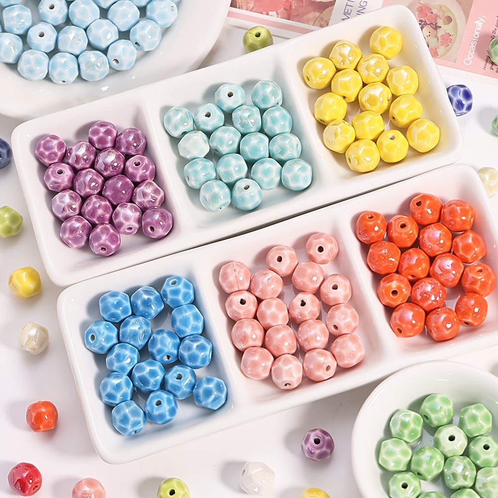13pcs Ceramic Cut Face Round Beads for Handmade Jewellery Making